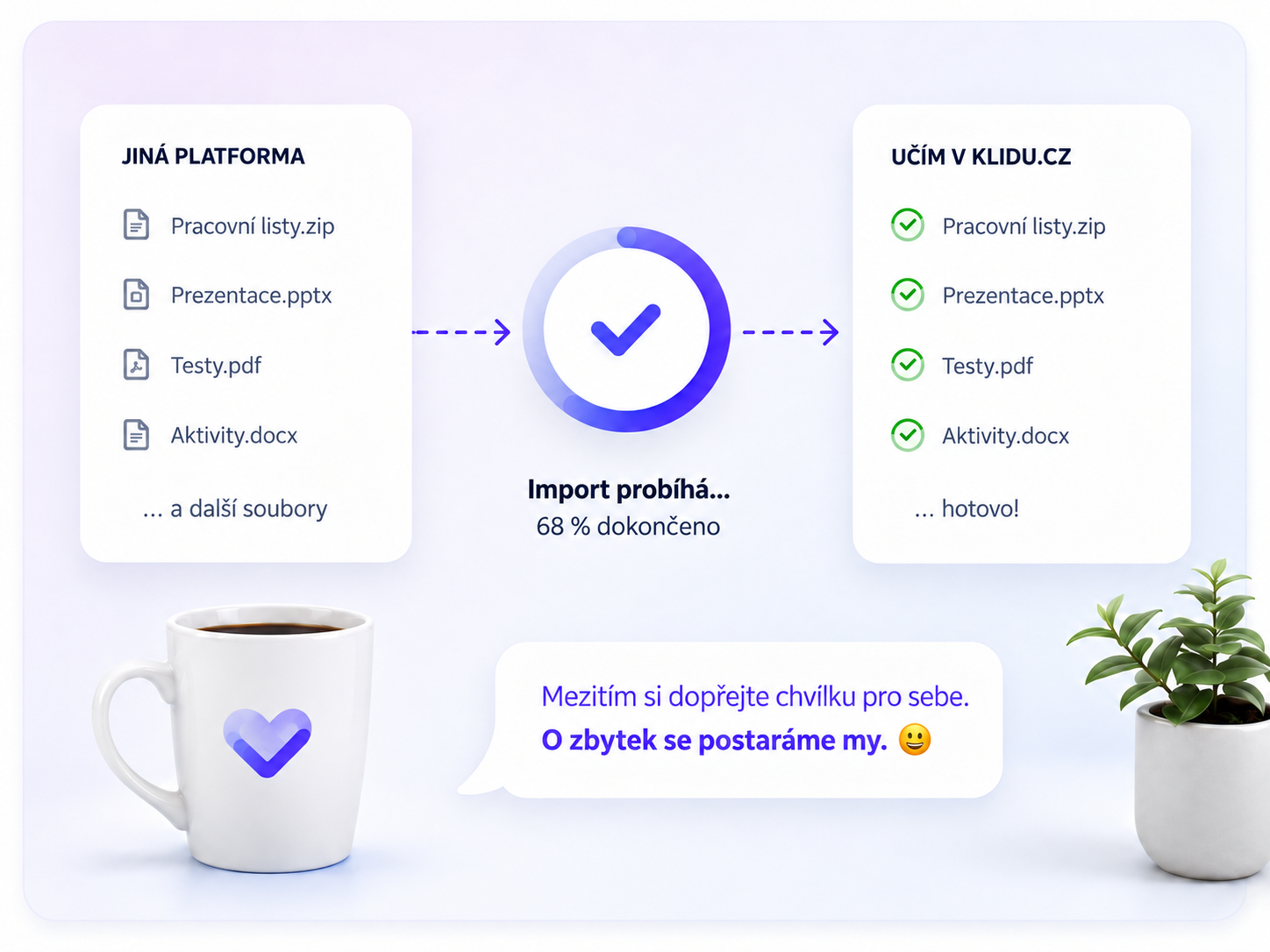 Ilustrace rychlého importu materiálů do Učím v klidu